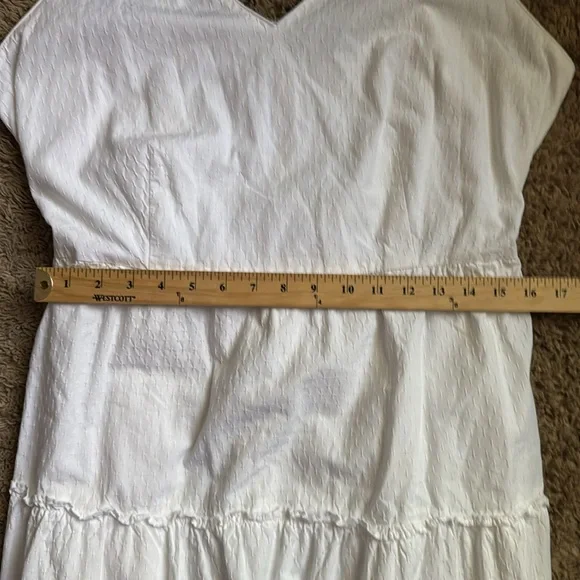 Ann Taylor White Cotton Blend Sleeveless Belted Tiered Midi Dress Size 16 Easter - Picture 6 of 9